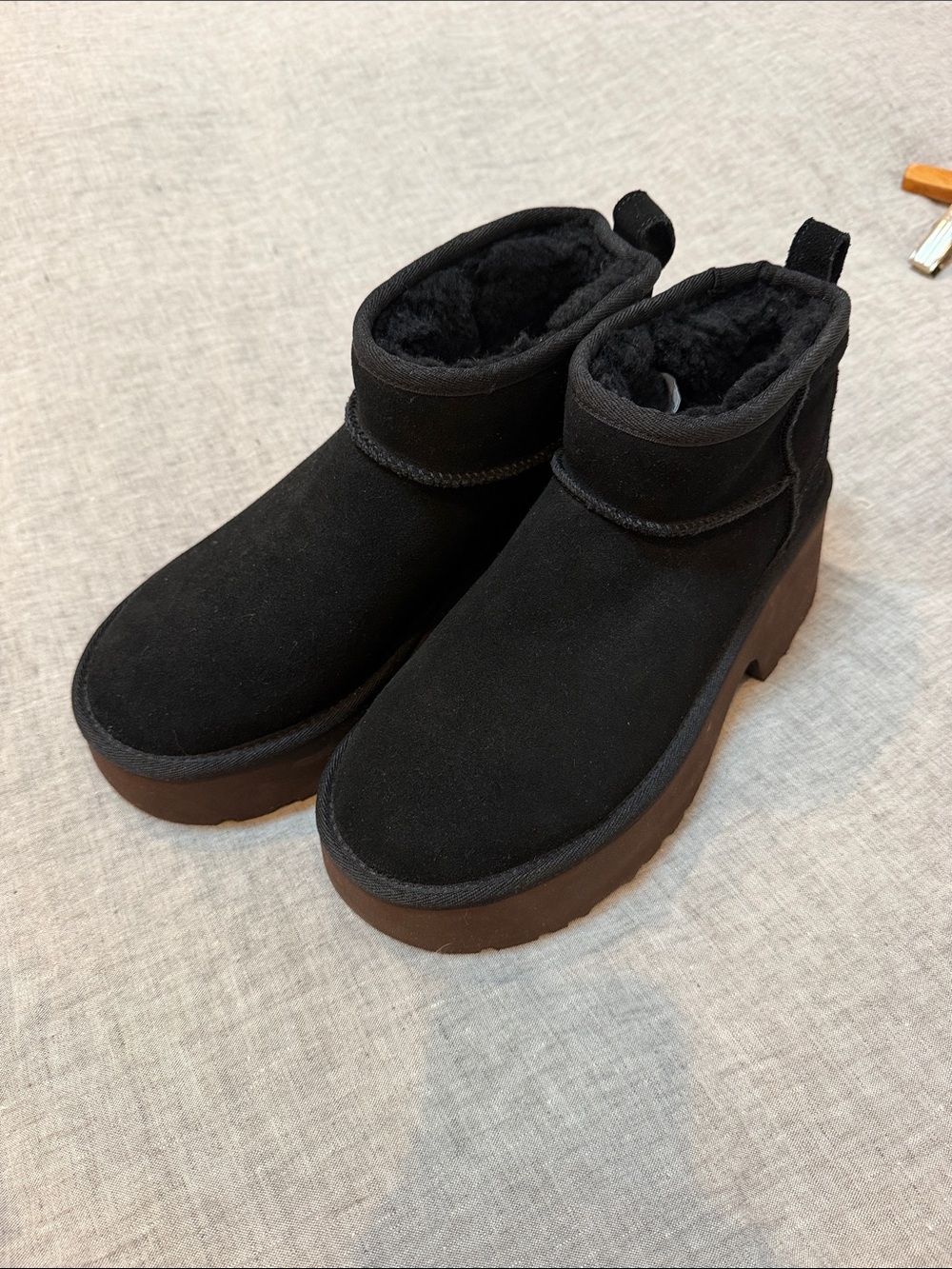 UGG Black Suede Platform Ankle Boots - Women